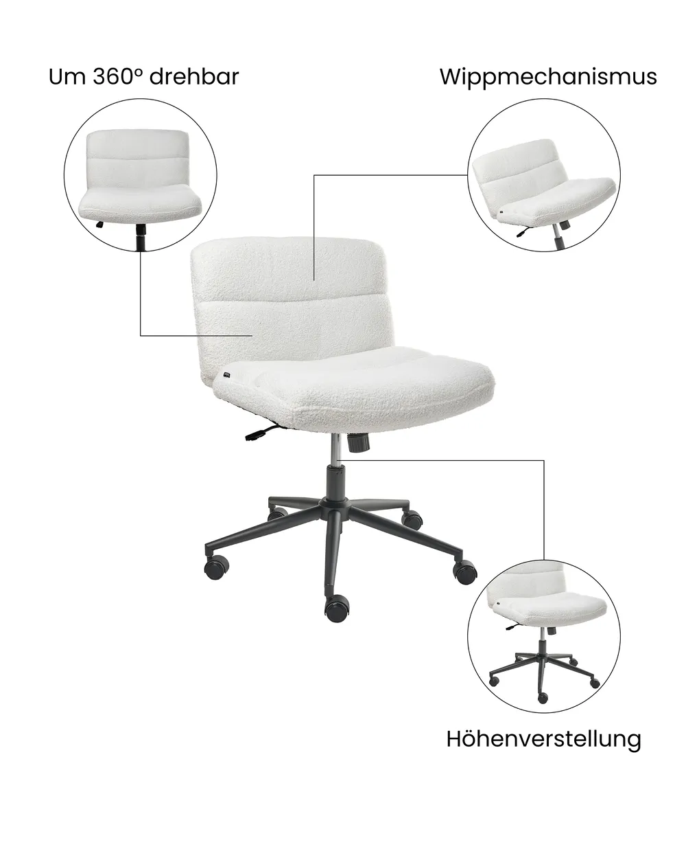 Schreibtischstuhl CATLIN Bouclé Weiss_1074401