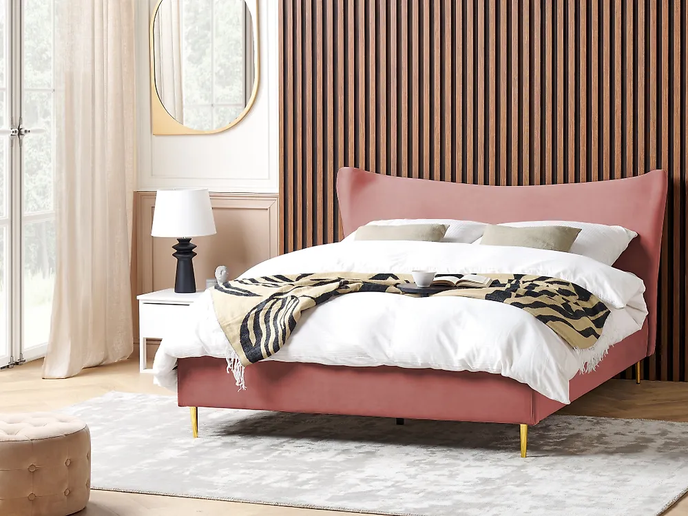 Bed Velvet CHALEIX 180 x 200 cm (EU Super King) Peach Pink_1184532