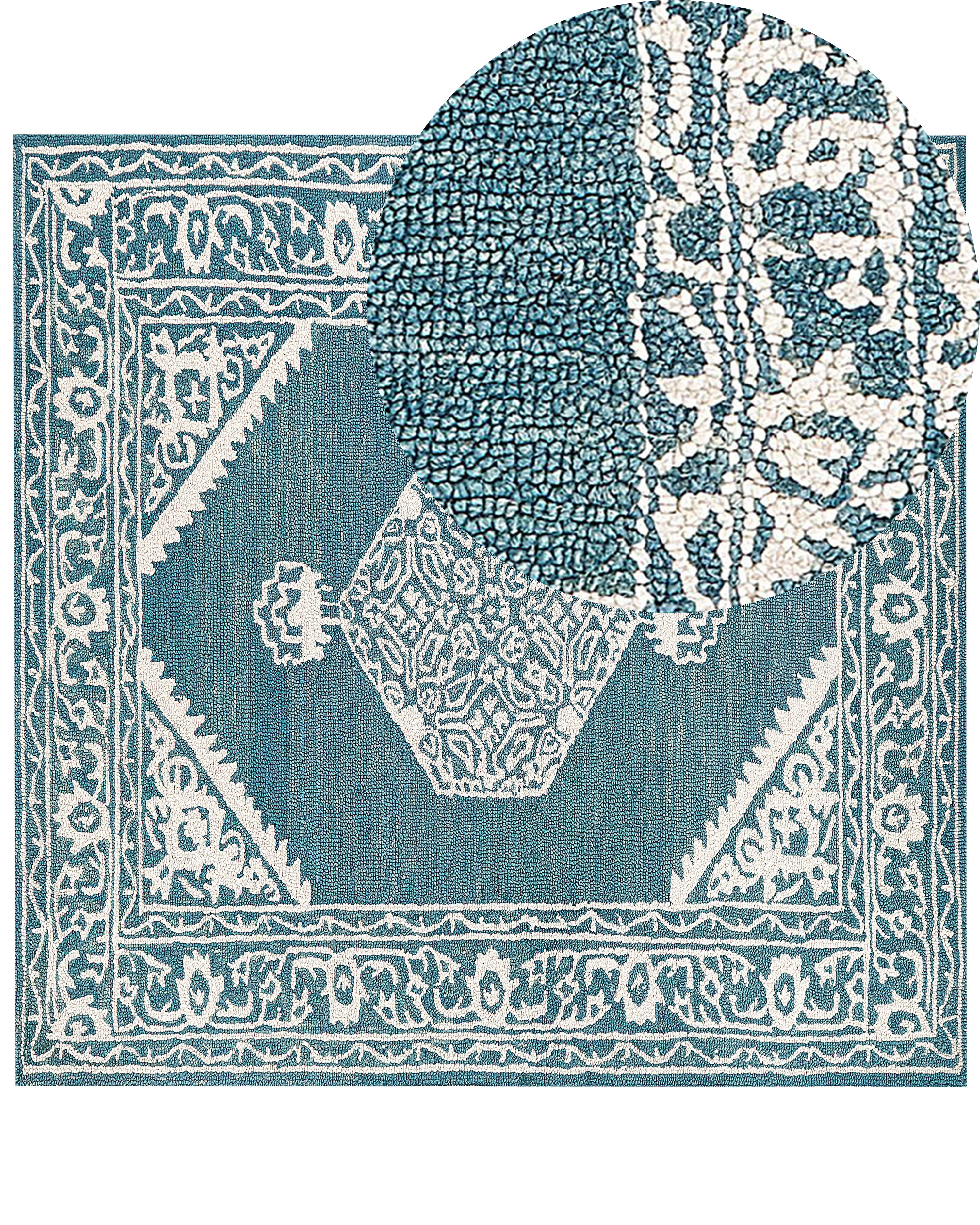 Vlněný koberec 200 x 200 cm bílý/modrý GEVAS_836856