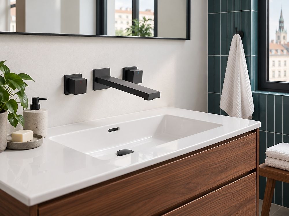 Wall Mounted Basin Mixer Tap PAILON Brass Black