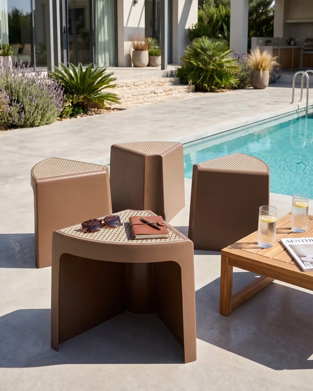 Set of 4 Garden Stools EVROS Brown