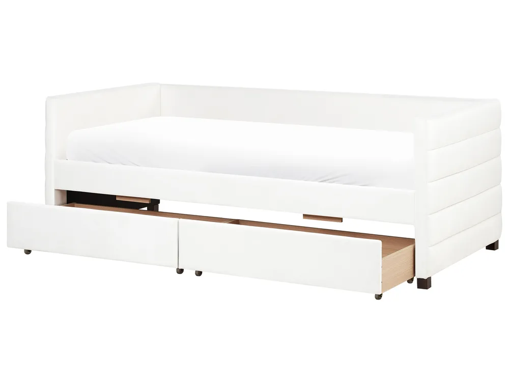 Łóżko dzienne z szufladami MARRAY Welur Złamana biel 90 x 200 cm