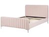 Sametová čalouněná postel s roštem 140 x 200 cm růžová LUNAN_803493