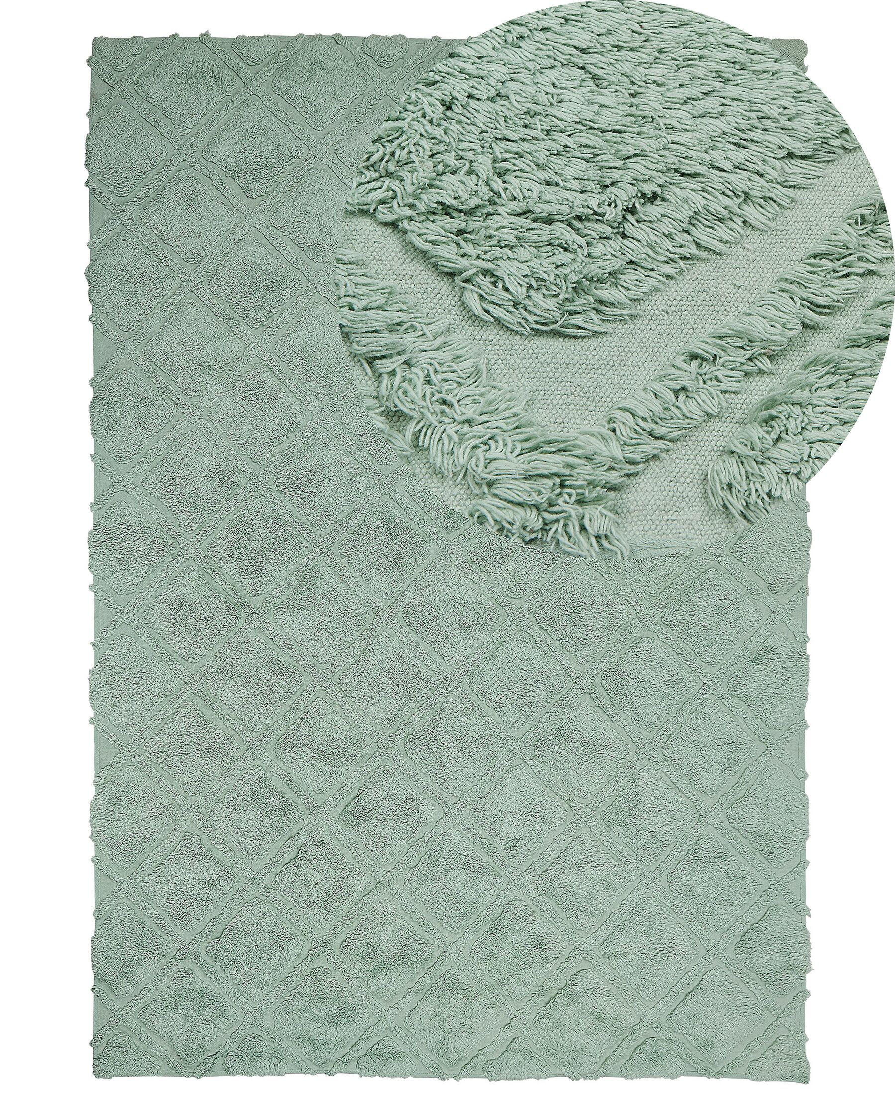 Teppich Baumwolle hellgrün 140 x 200 cm geometrisches Muster Kurzflor HATAY_840416