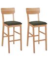  Set of 2 Wooden Bar Chairs Light Wood and Dark Green AMBLER_926590