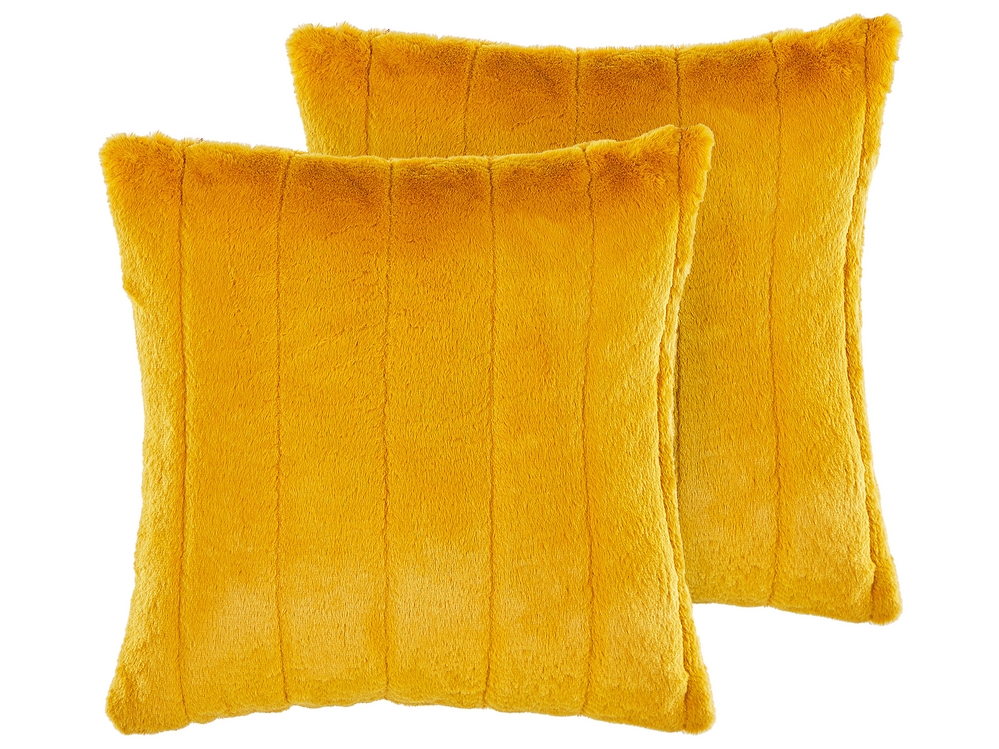 Set of 2 Faux Fur Cushions 45 x 45 cm Yellow PUMILA Beliani