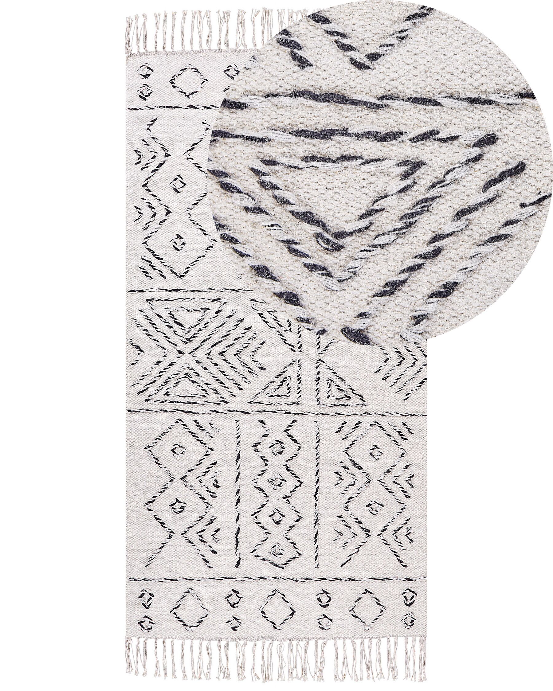 Wool Area Rug 80 x 150 cm White and Black ALKENT_852504