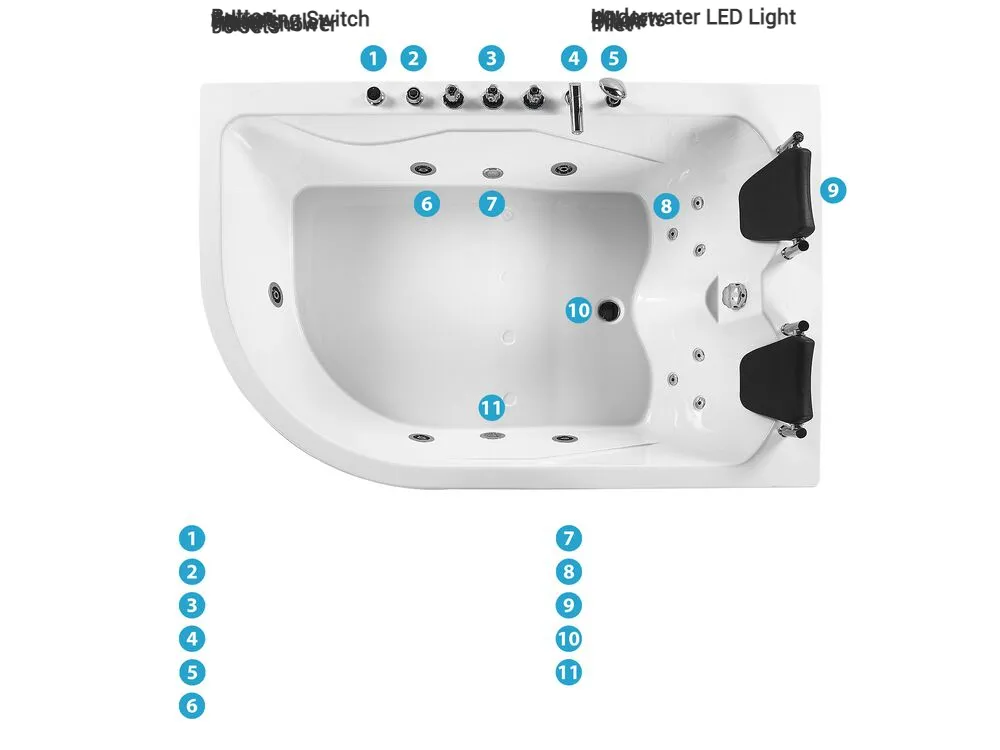 Corner Hot Tub with LED CALAMA 1800 x 1200 mm White Left Hand_781606