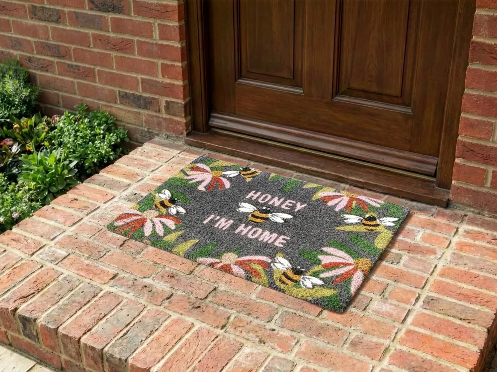 Doormat INIGOK Multicolour 45 x 75 cm Text Bee Coir