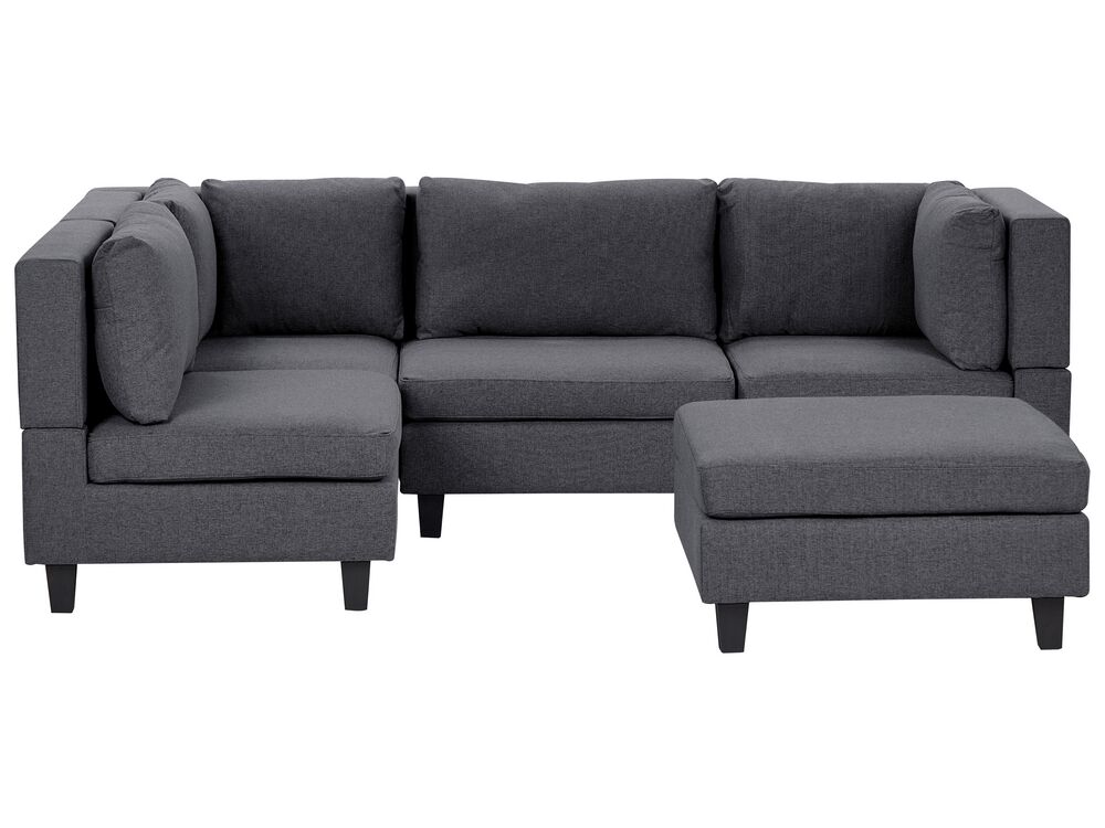 Modul Ecksofa 4-Sitzer UNSTAD mit Ottomane Stoff Dunkelgrau rechtsseitig