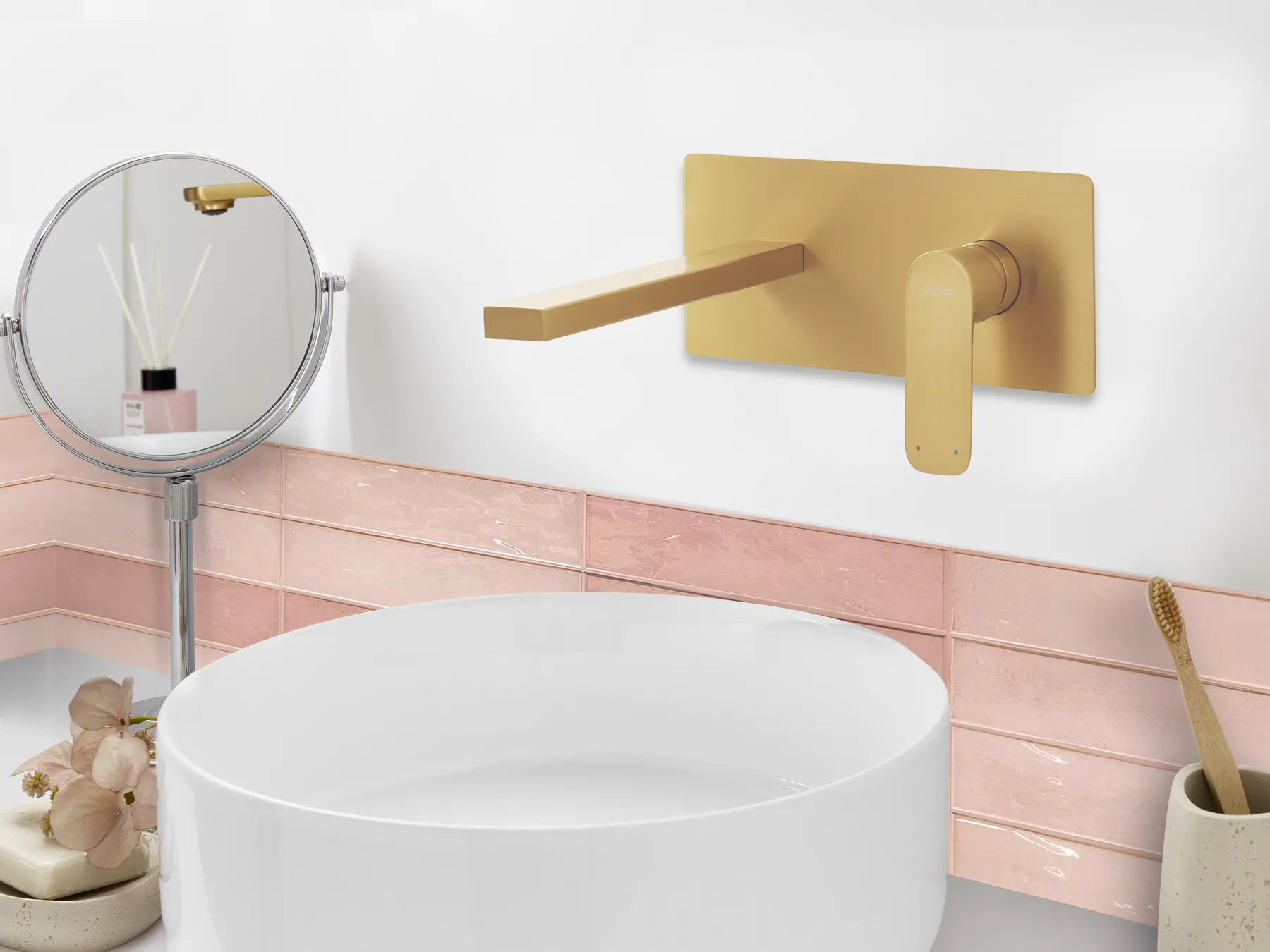 rubinetto miscelatore da parete per lavabo DICHATO Ottone Oro_995787