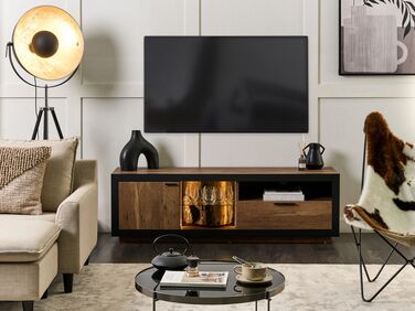 TV Stand LED Light Wood and Black MARANA