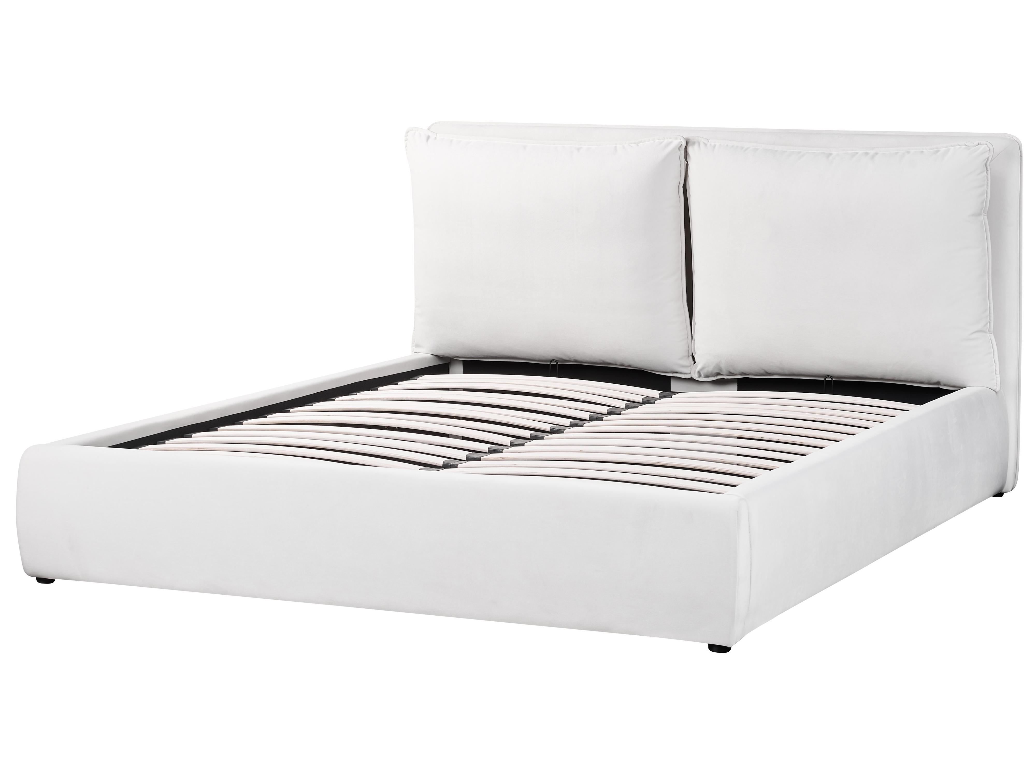 Bett mit Stauraum BAJONNA Samtstoff Cremeweiß 160 x 200 cm_871254