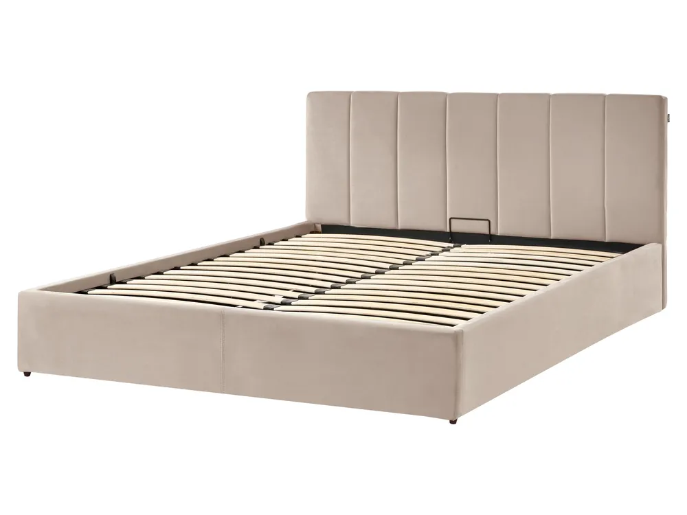 Bett mit Stauraum DREUX Samtstoff Taupe 160 x 200 cm_1012304