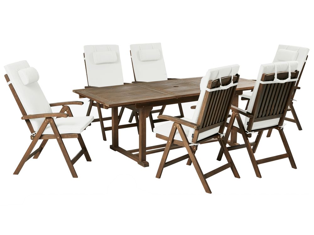 Gartenmöbel Set 6-Sitzer AMANTEA PREMIUM Akazienholz Cremeweiß