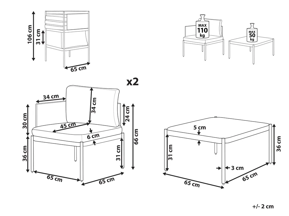 Garden Lounge Set with Table 2 Seater TERRACINA Metal Orange_826695