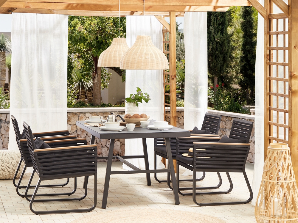 Metal Garden Dining Table 150 x 90 cm Black CANETTO Beliani