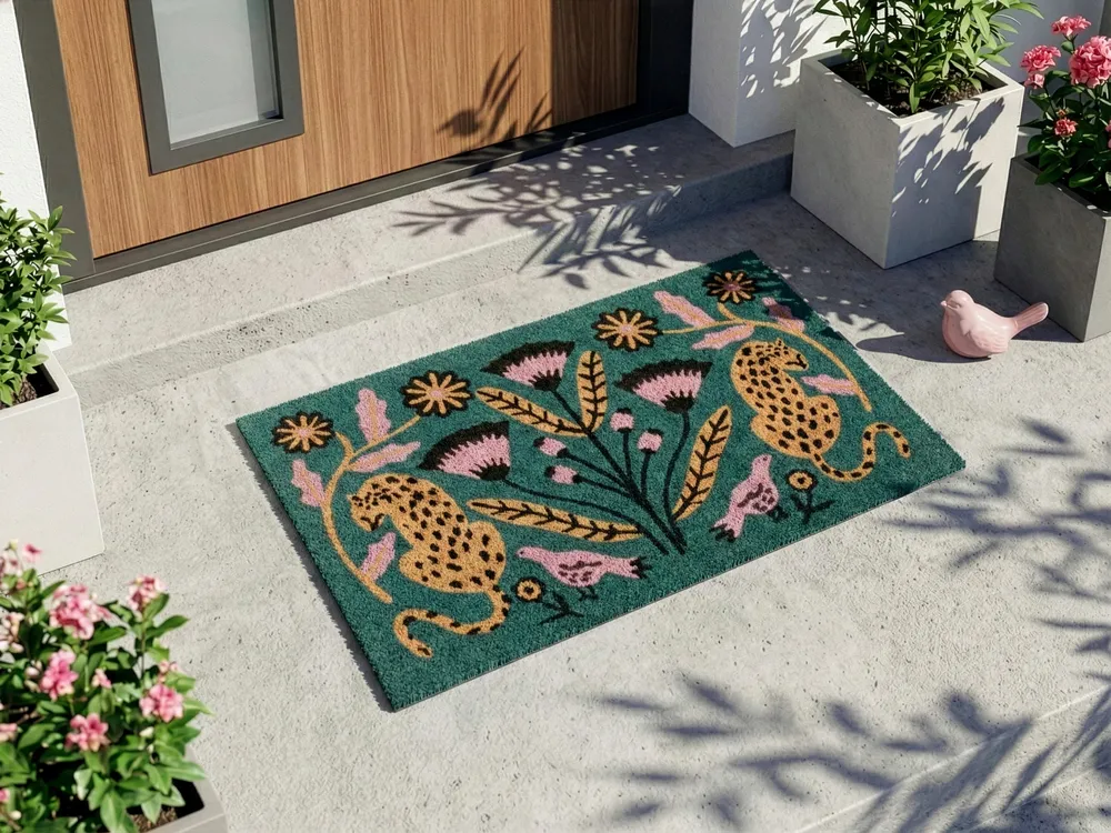 Wycieraczka NAKNEK Kolorowy 50 x 80 cm Kot Ptak Kwiat Włókno kokosowe