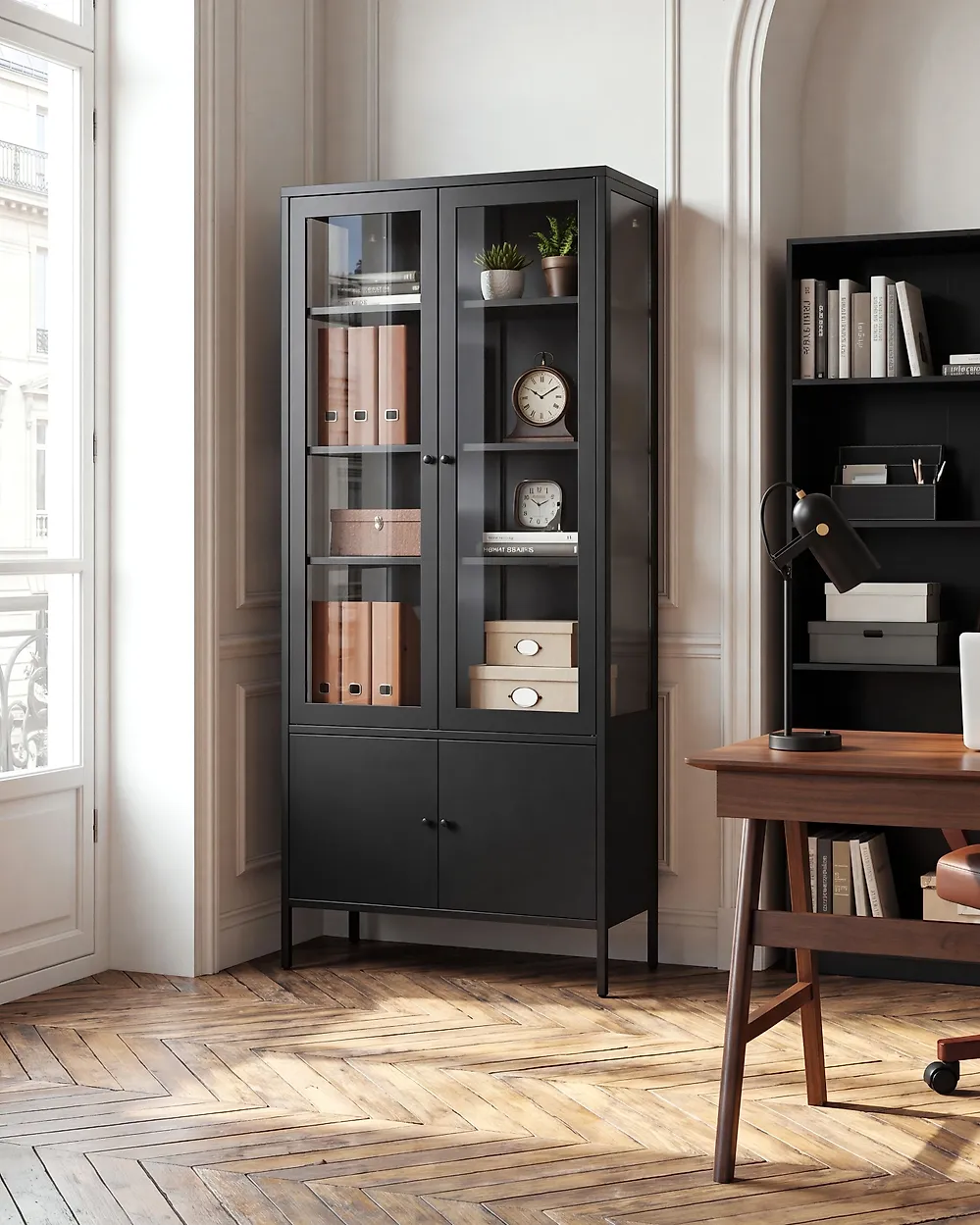 Glass Display Cabinet OXTED 80 cm Metal Black