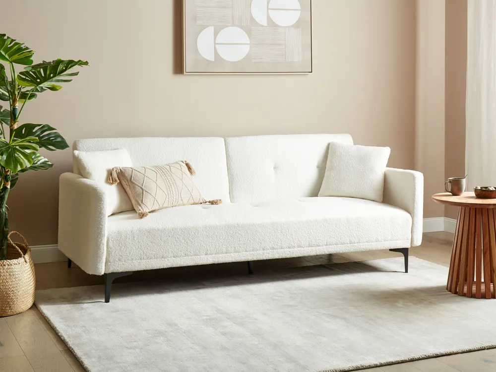 Sofa rozkładana dla 3 osób LUCAN Boucle Złamana biel