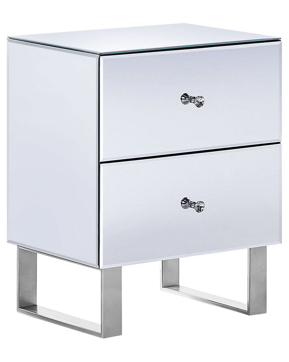 2 Drawer Bedside Table NESLE Glass Silver Beliani