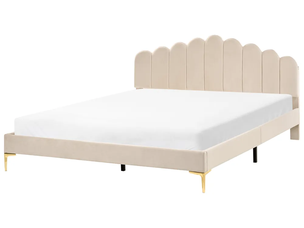 Zamatová posteľ béžová SAUVIAN rôzne veľkosti