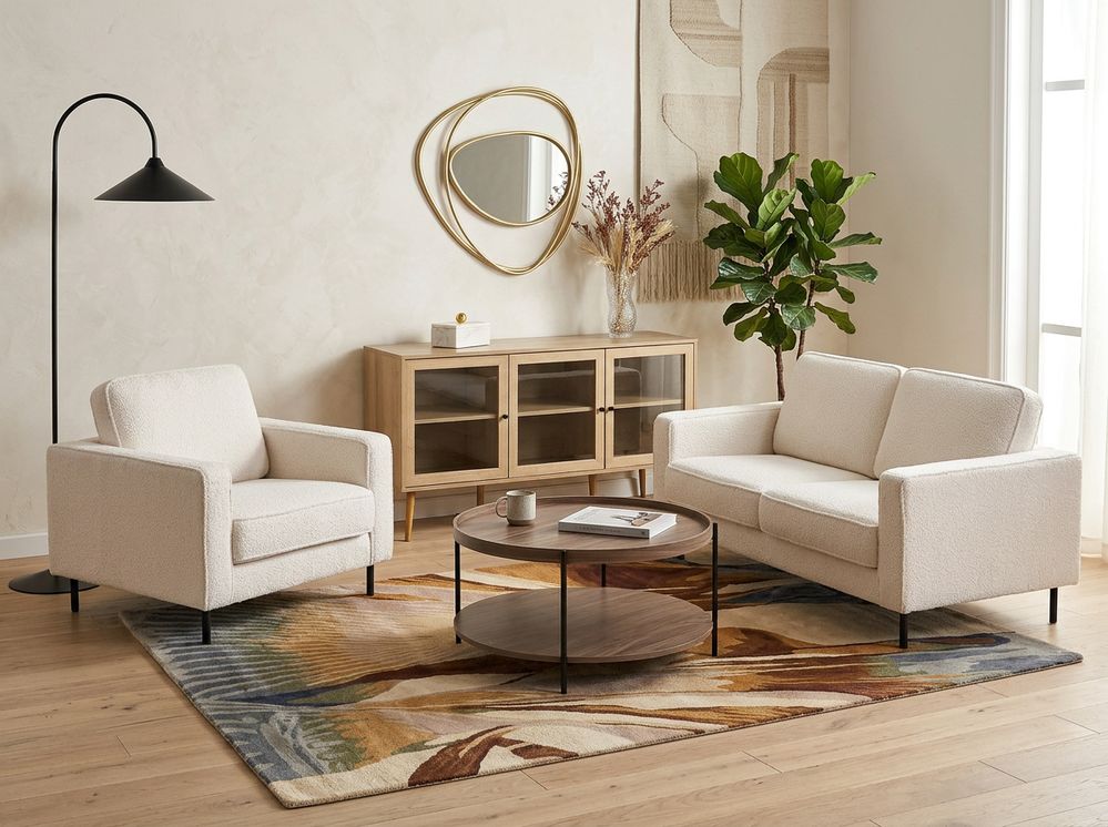 Living Room Set 4 Seater SAVALEN Boucle White