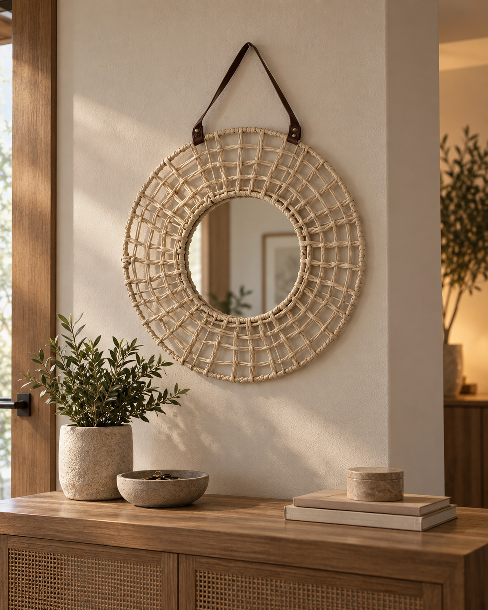 Wandspiegel PALACI 60 cm 60 cm Papierschnur Naturfarben_1182523