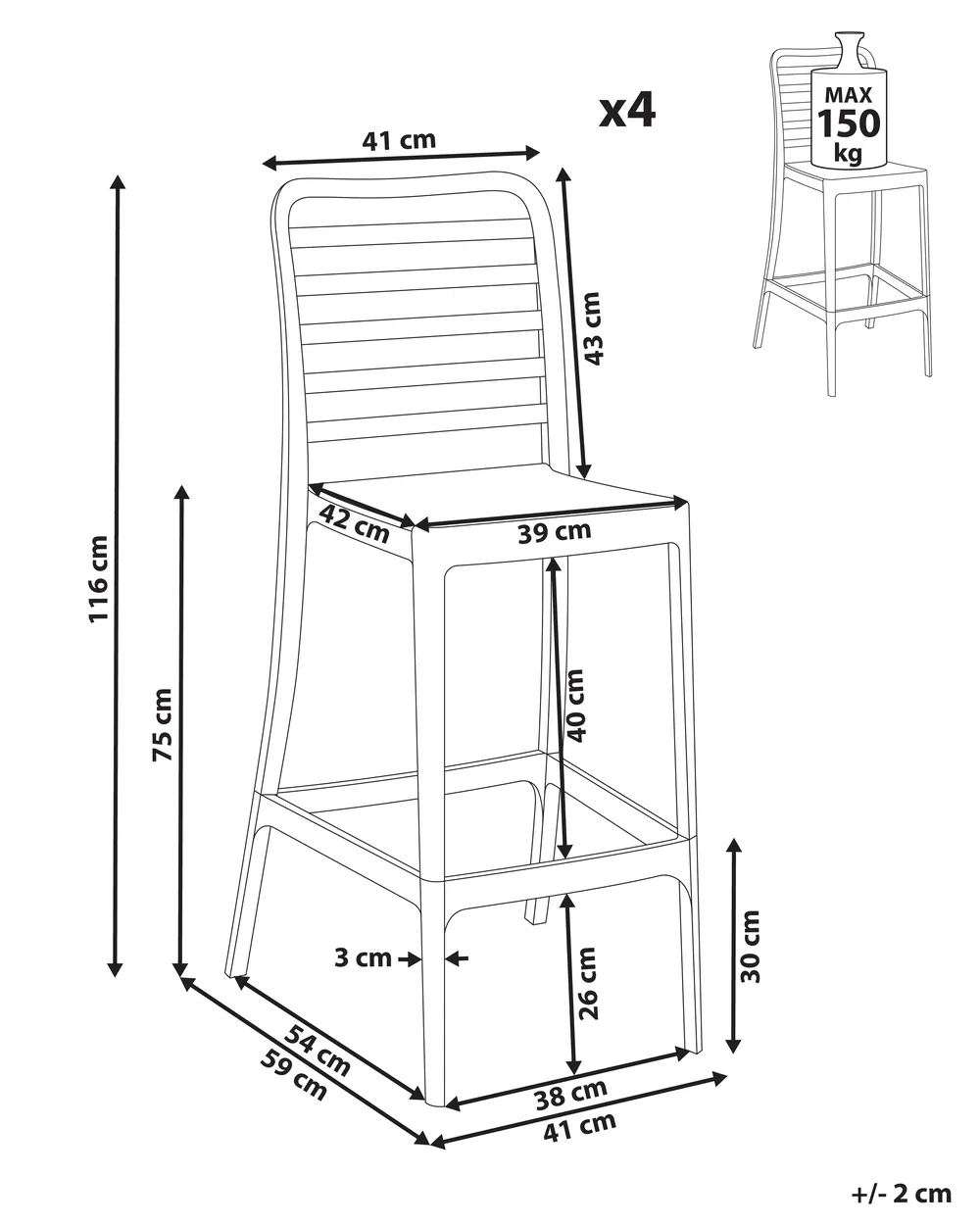Set di 4 sedie alte SECEDA 2 in 1 Materiale sintetico Nero_988160