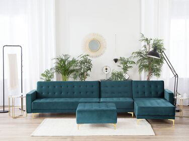 Left Hand Modular Velvet Sofa with Ottoman Teal ABERDEEN