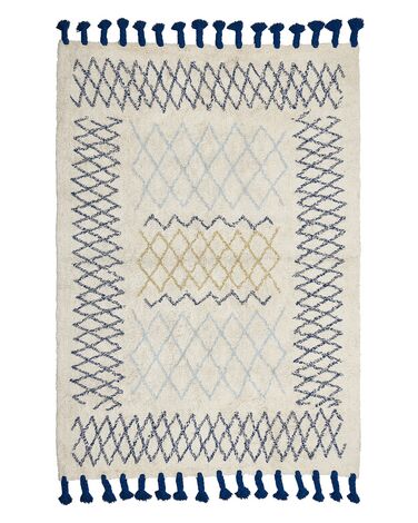 Teppich Baumwolle beige / blau 140 x 200 cm geometrisches Muster Kurzflor ERZINCAN