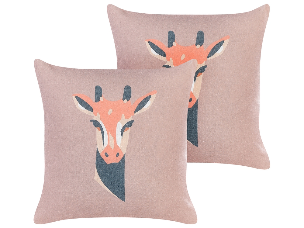 Set of 2 Decorative Cushions Giraffe Motif 45 x 45 cm Pink CANDELABRA Beliani