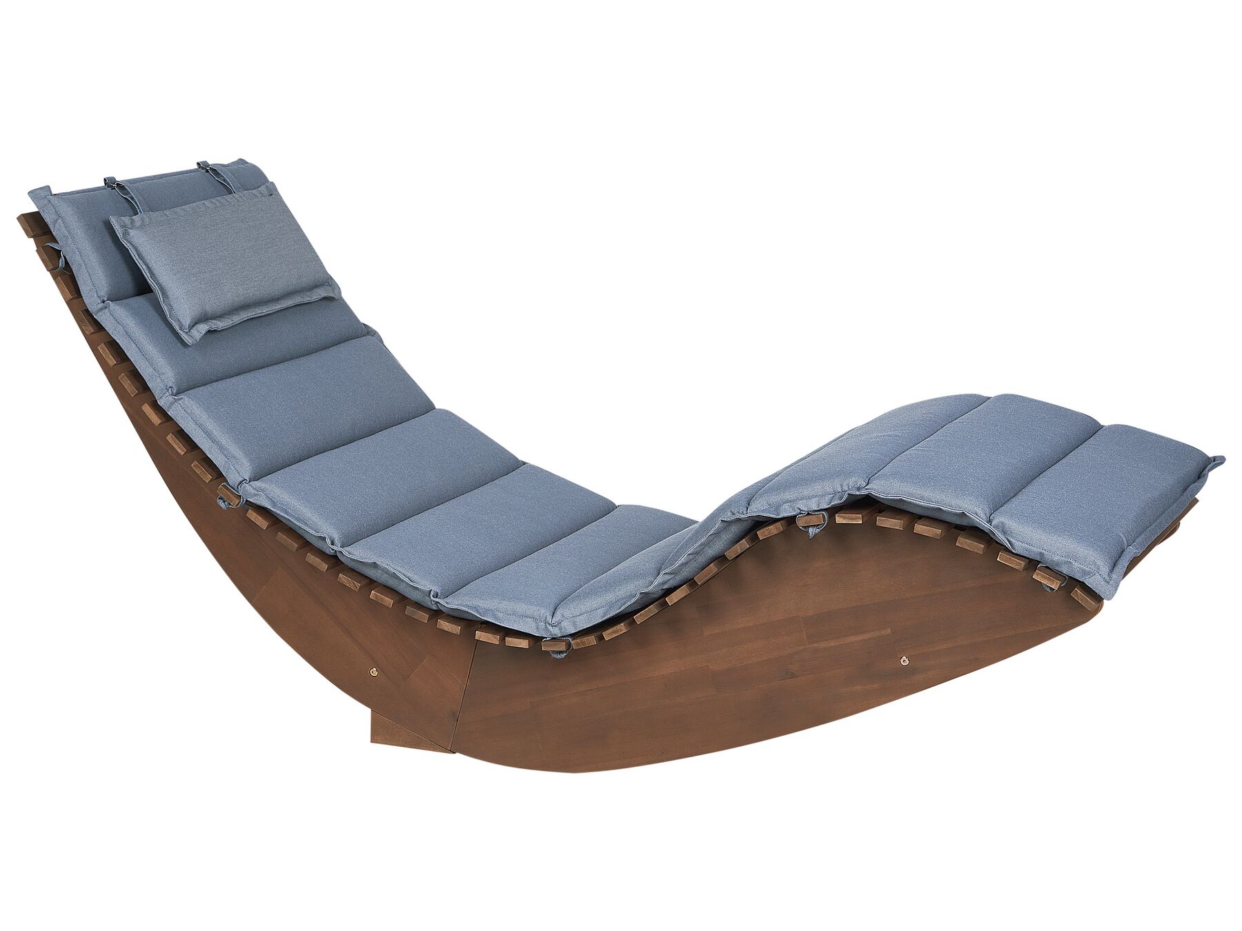 Chaise longue à bascule en bois foncé avec coussin bleu BRESCIA_921156