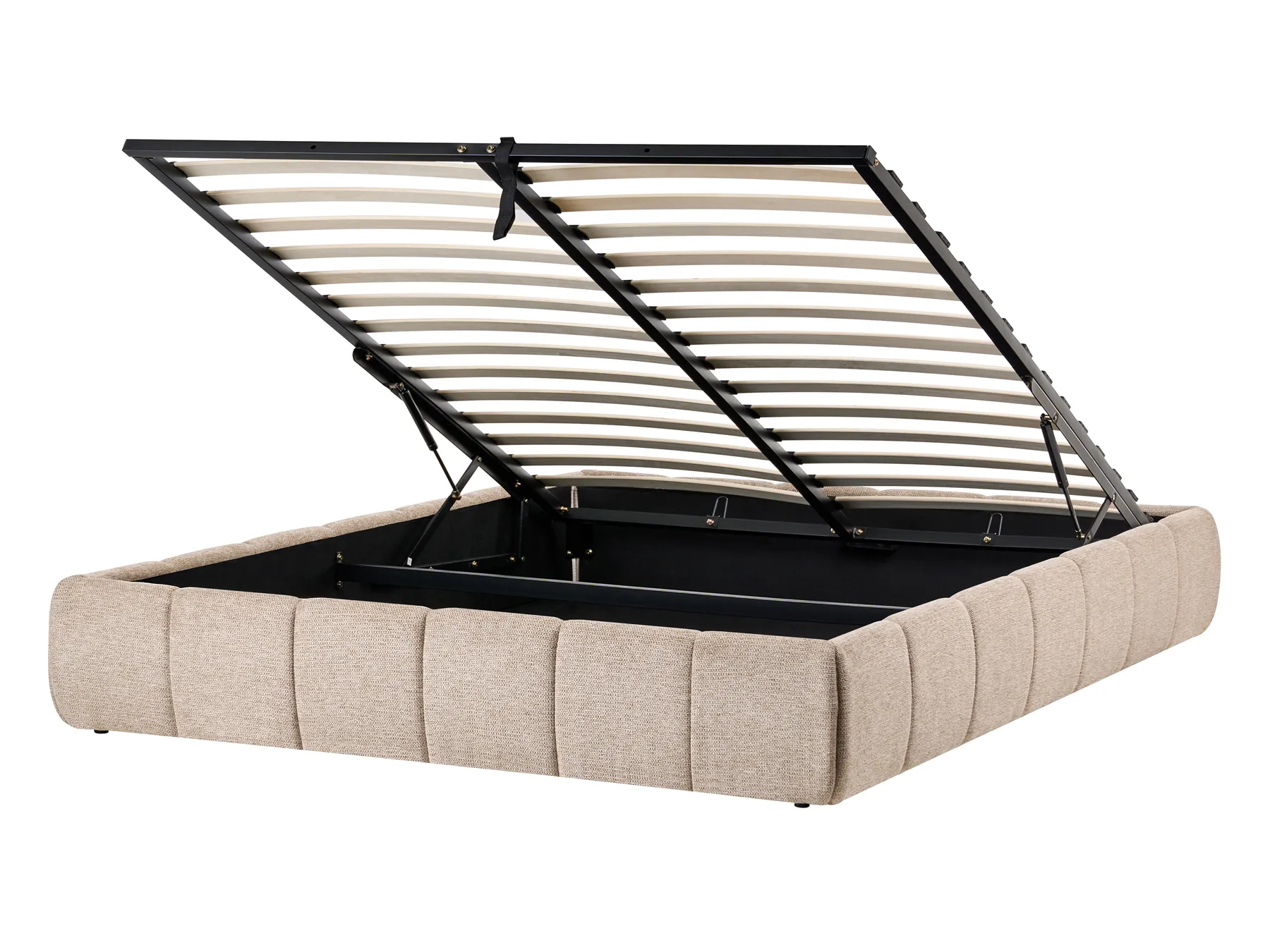 Ottoman Bed without Headboard GENAS Fabric Beige 140 x 200 cm (EU Double)_1070242