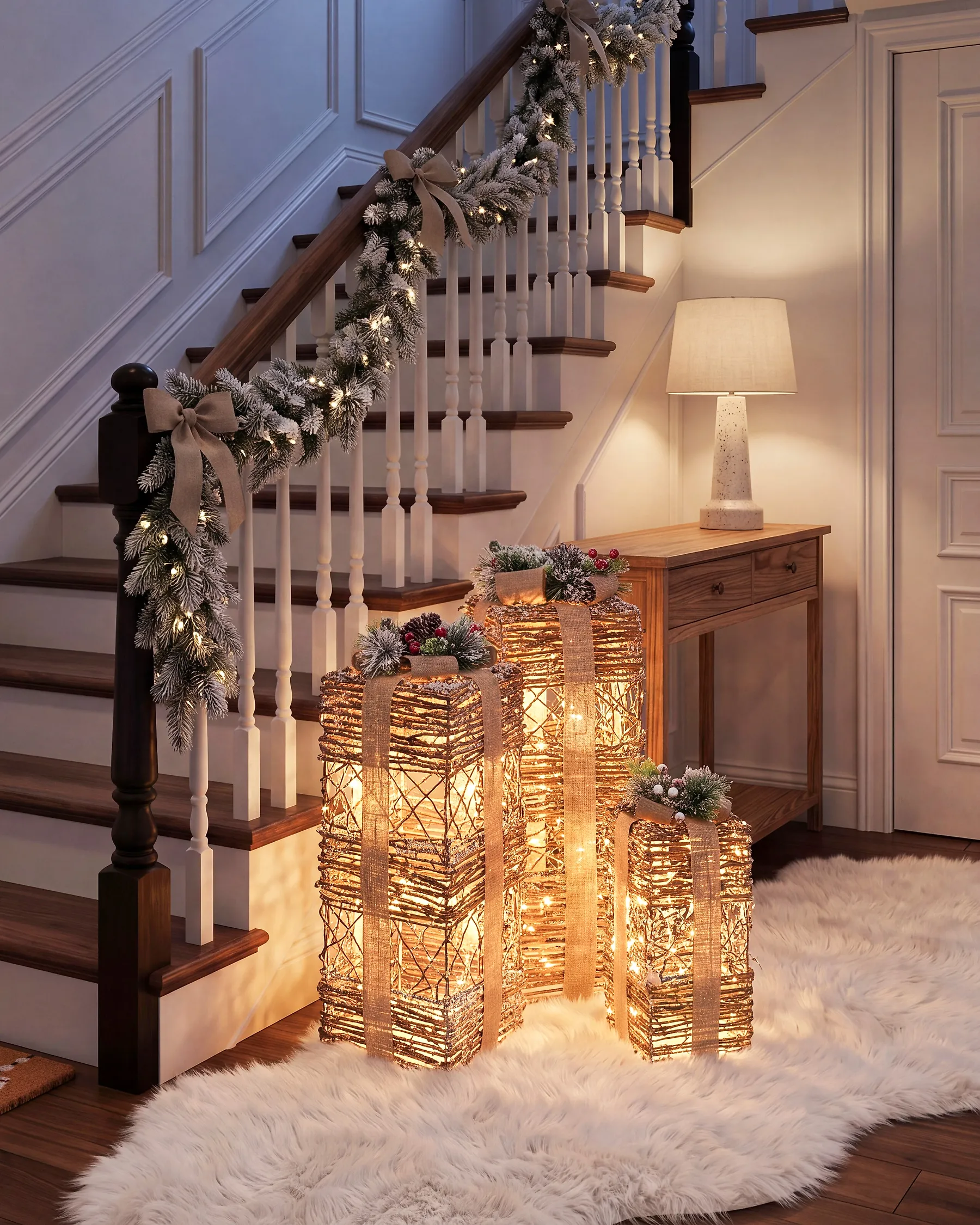 Conjunto de 3 decoraciones de Navidad LED NAKILLA 64/54/42 cm Regalos de Navidad Marrón_1179663