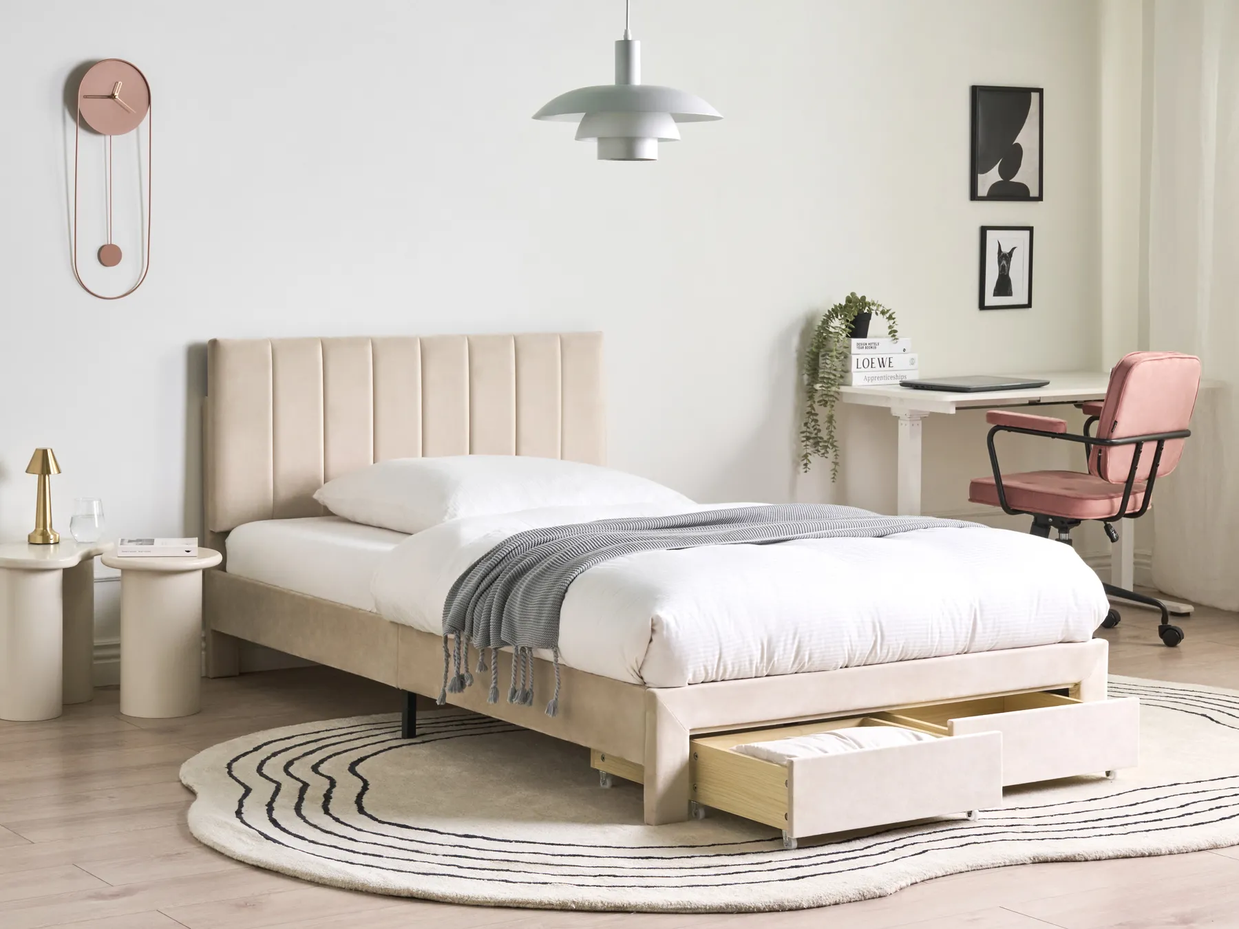 Bed with Storage Drawers LONZAC Velvet Beige 120 x 200 cm (EU Small Double)_1014601