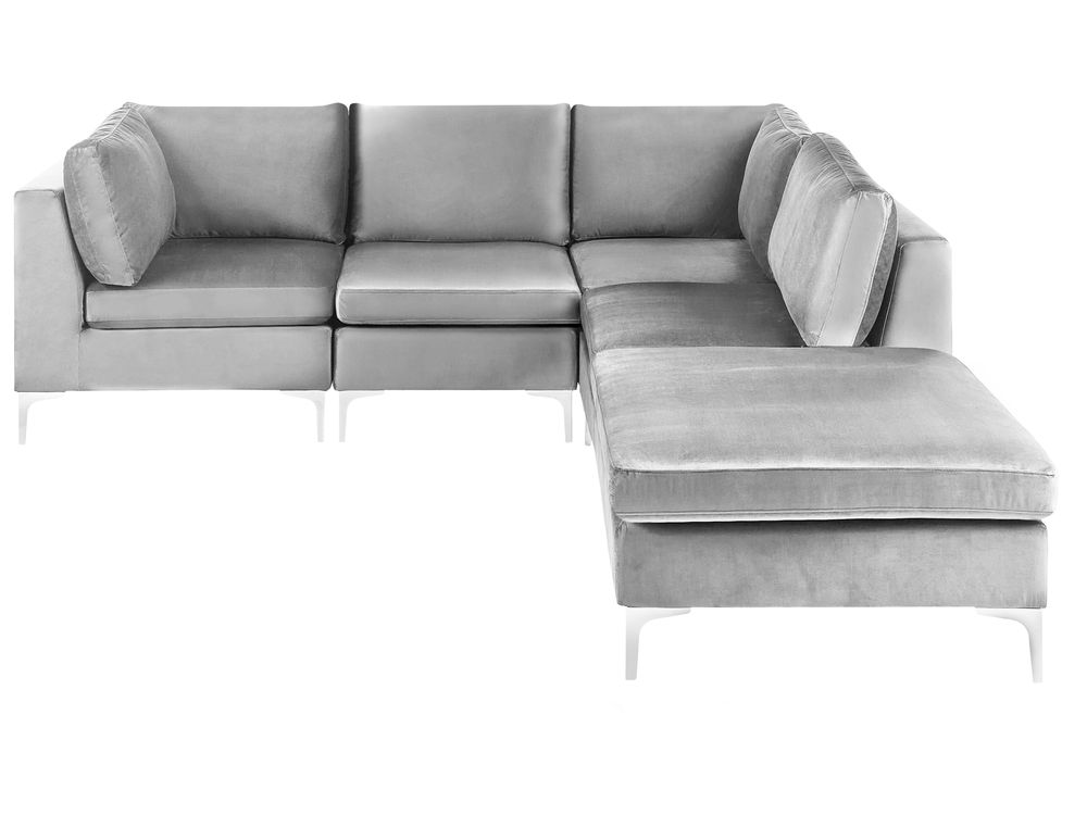 Modular Corner Sofa 4 Seater EVJA with Ottoman Velvet Grey Left Hand