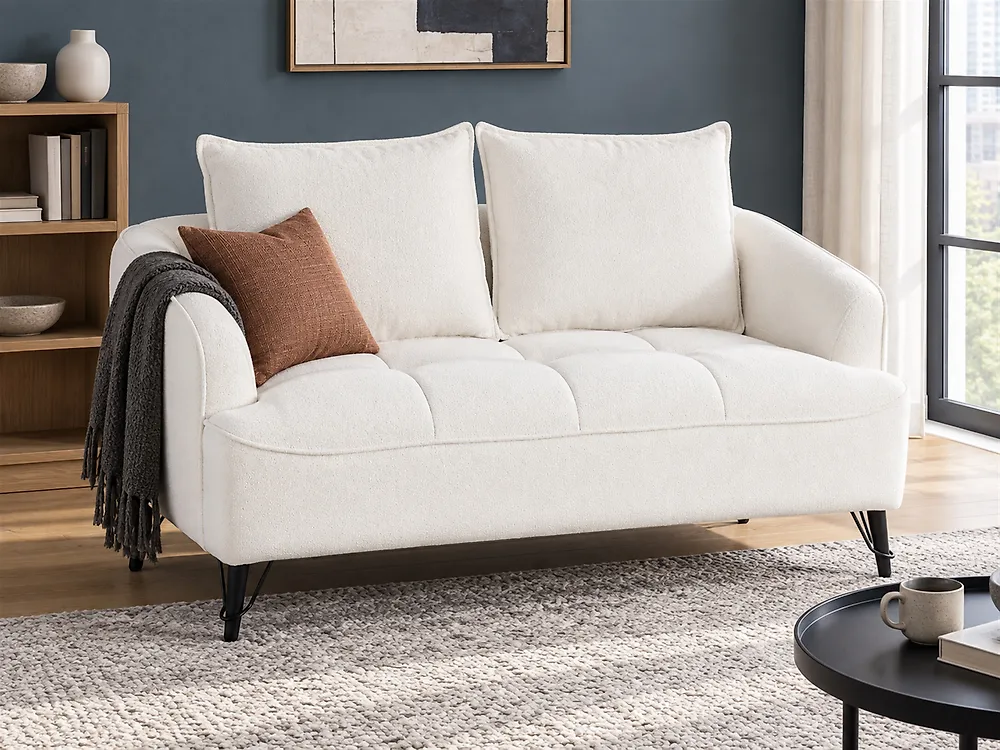 Sofa 2 Seater HOBRO Boucle White_1185369