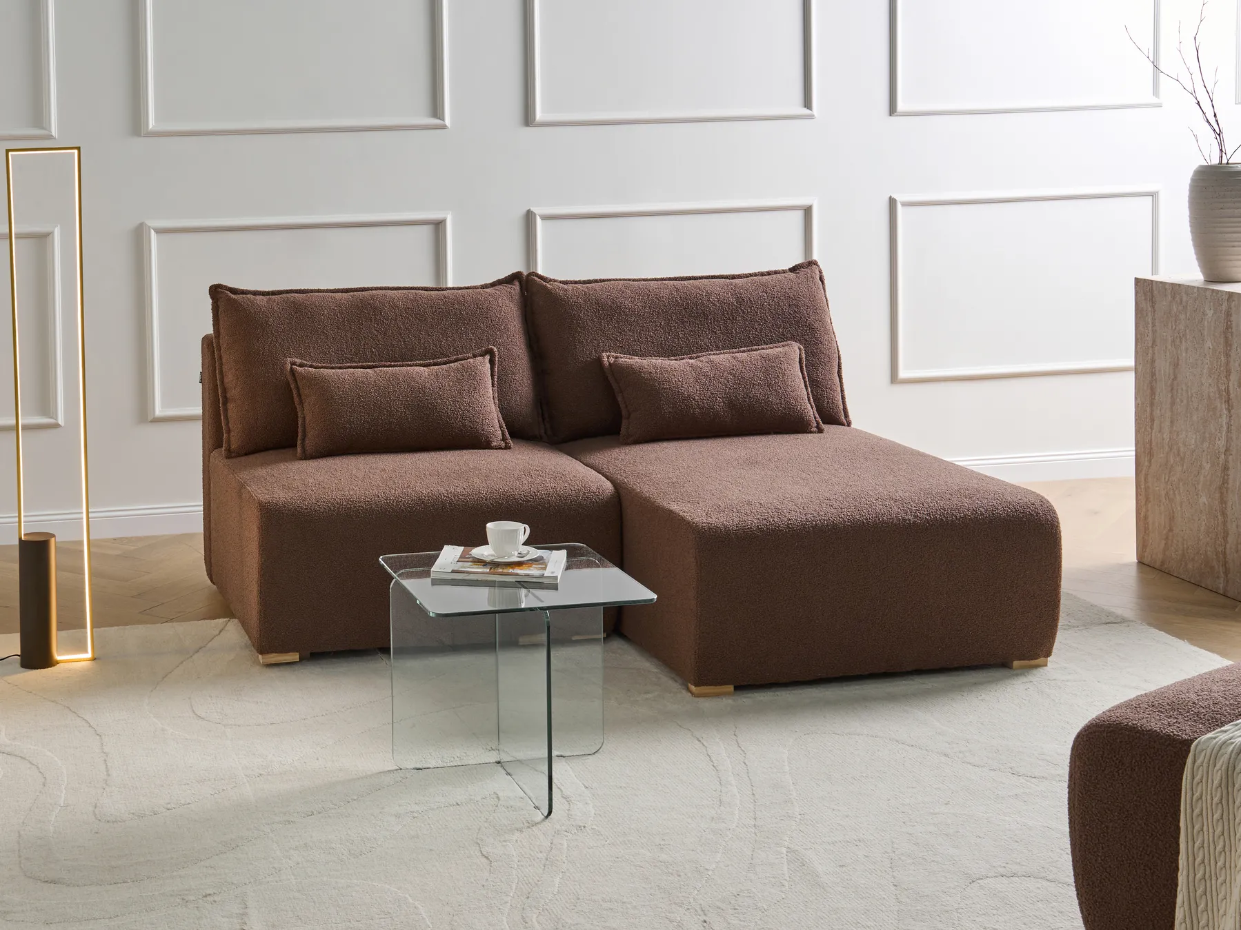 Modular Corner Sofa NERBO Boucle Brown Left Hand_1034372