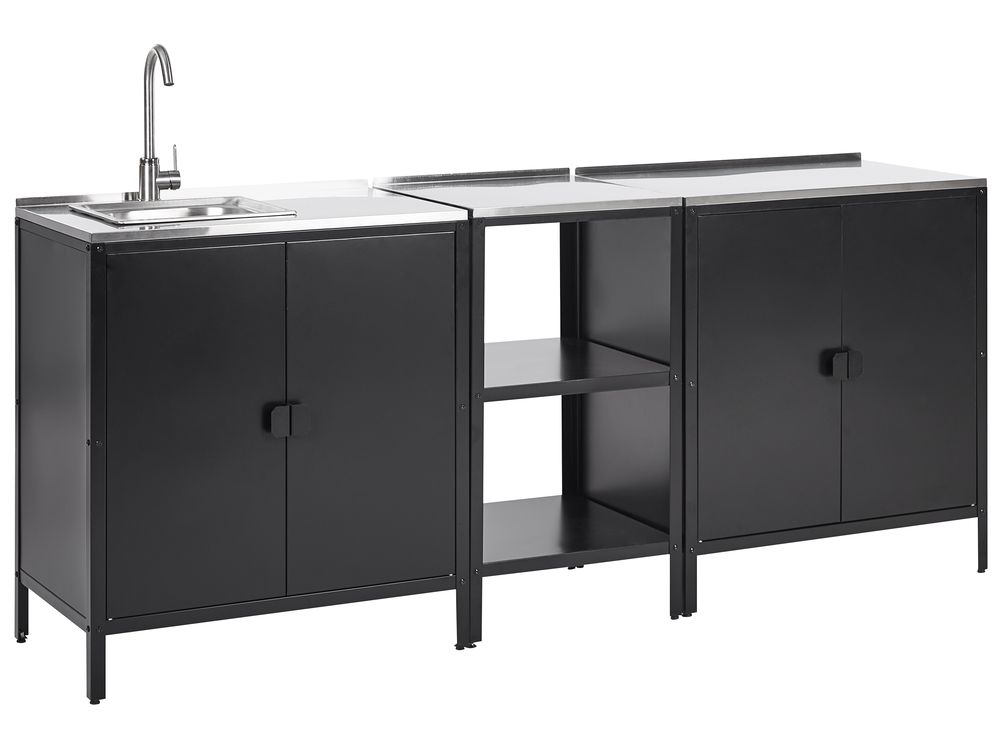 3 Piece Outdoor Kitchen Set with Sink VILAMA Black Metal