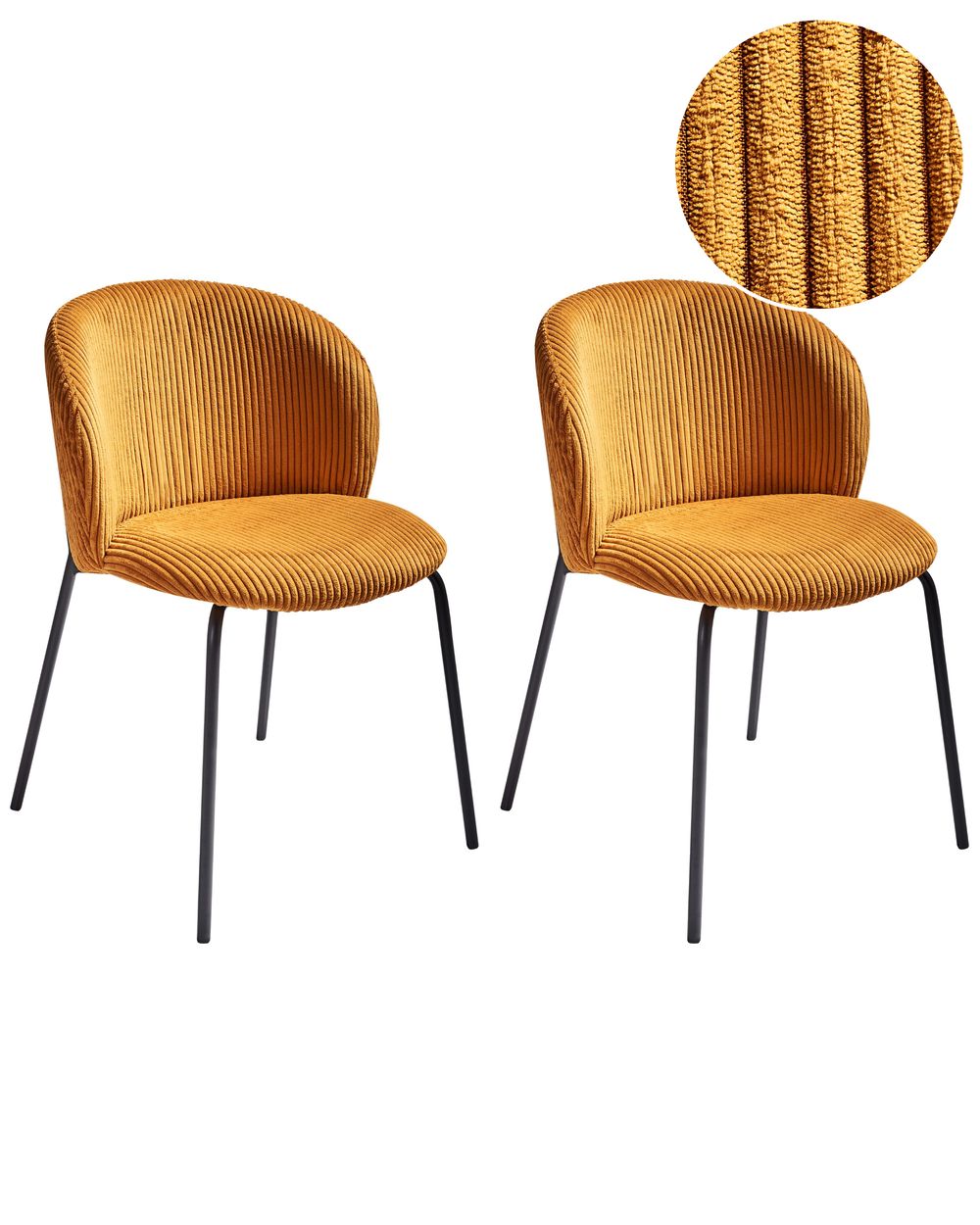 Lot de 2 chaises de salle à manger MILES Velours côtelé Orange