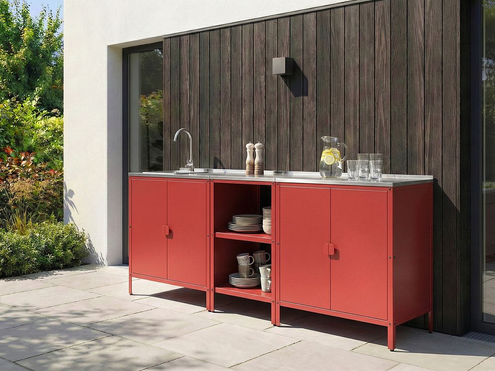 3 Piece Outdoor Kitchen Set with Sink VILAMA Red Metal