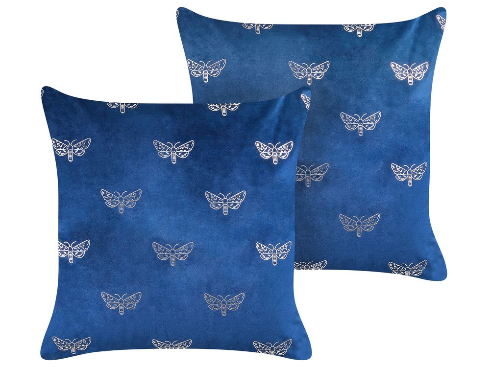Lot de 2 coussins décoratifs YUZURI 45 x 45 cm Velours Bleu marine Motif animal
