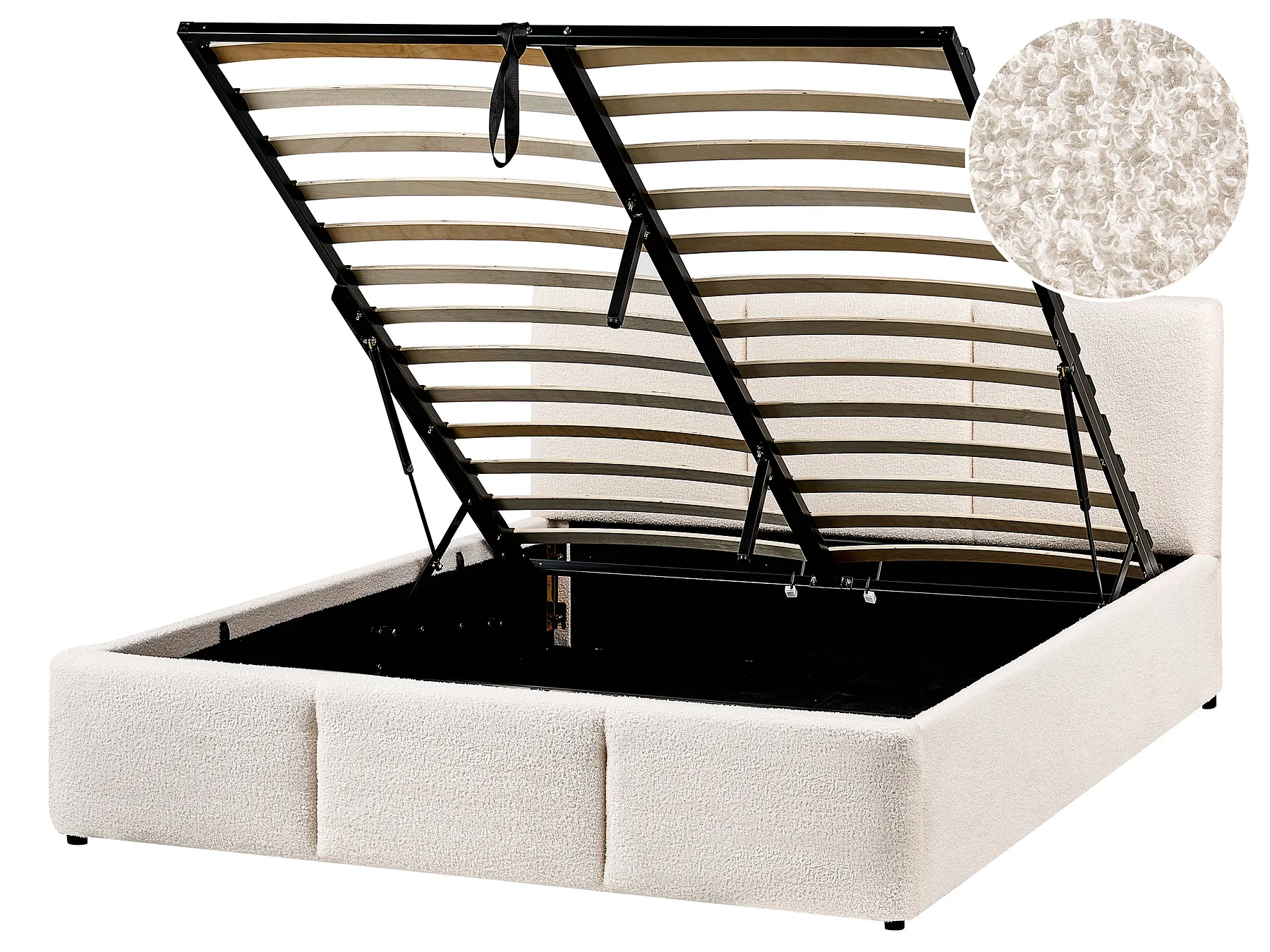 Bett mit Stauraum BOUSSE Bouclé Cremeweiss 140 x 200 cm_980045