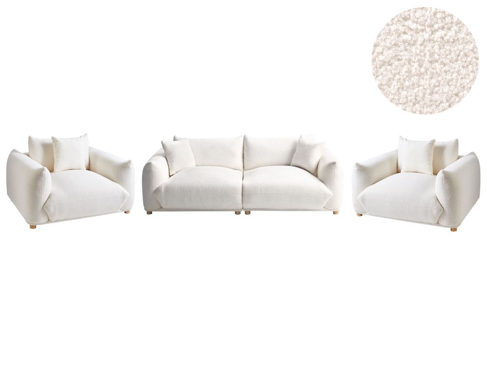 Living Room Set 5 Seater LUVOS Boucle Off-White