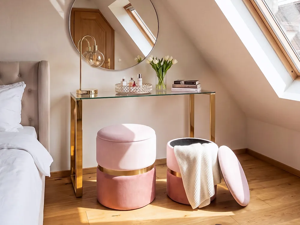Set of 2 Storage Pouffes WICHITA Velvet Pink_1154896