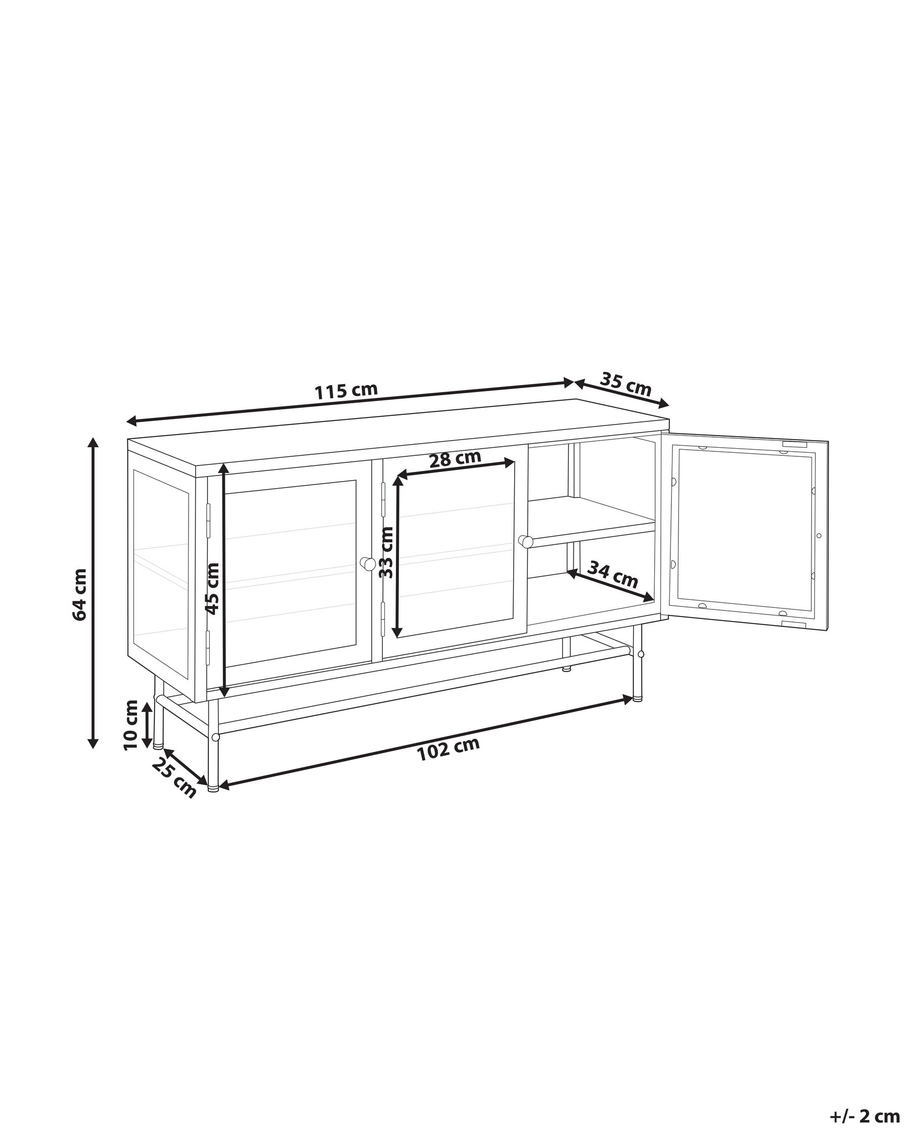 3 Door Metal Sideboard with Glass Display Black DEVON_830335