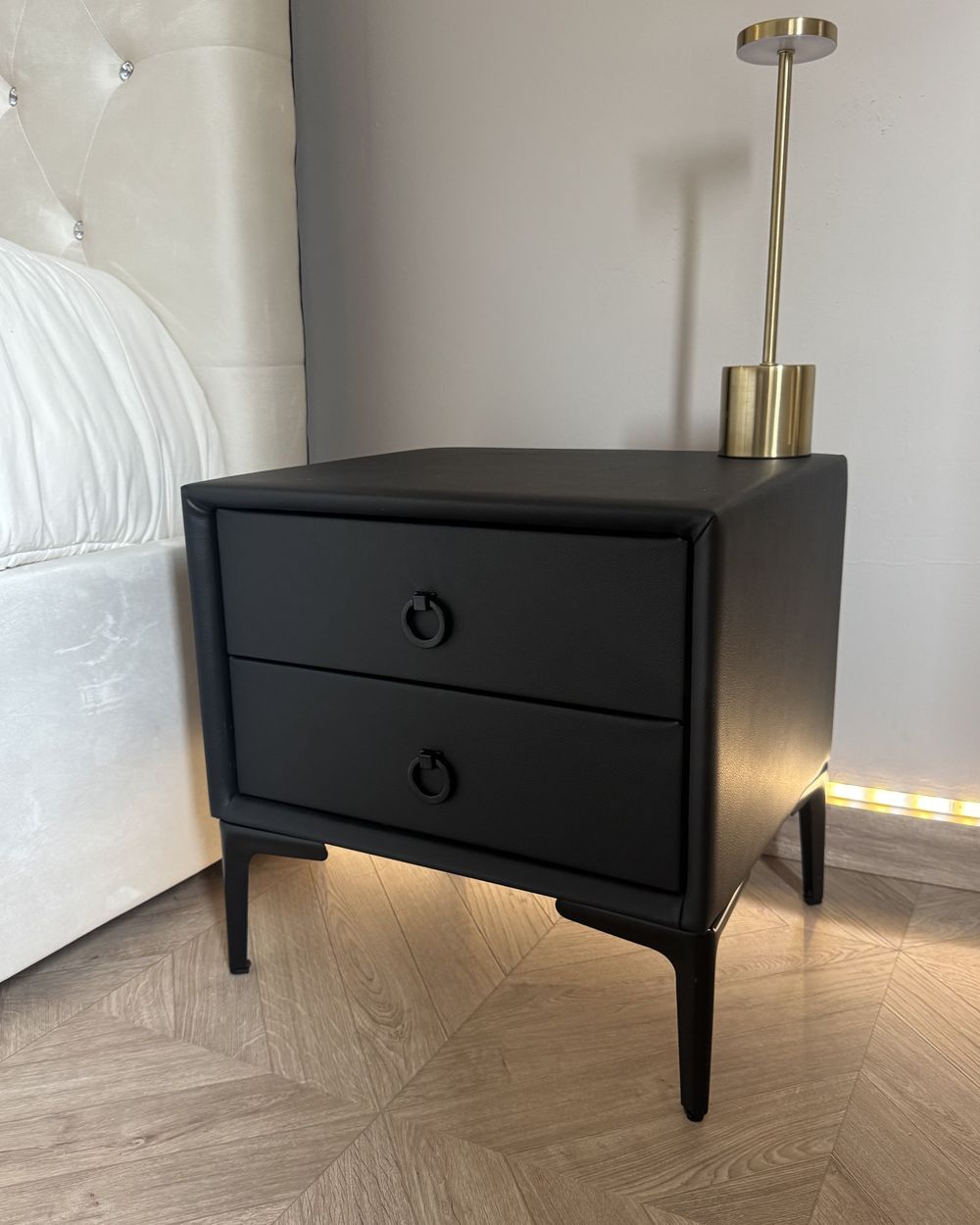 Black faux leather bedside table discount