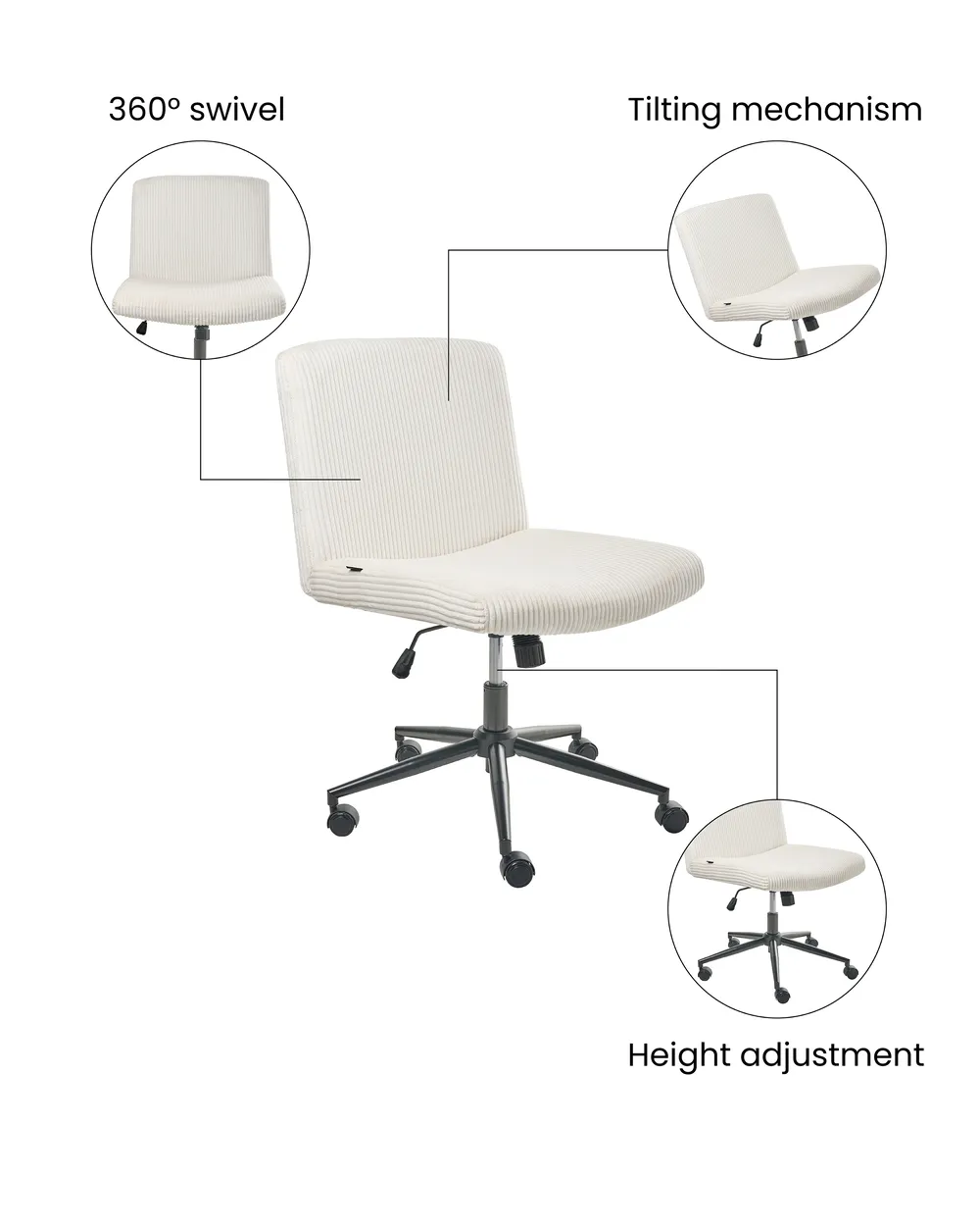 Desk Chair GEDDES Corduroy White_1074405
