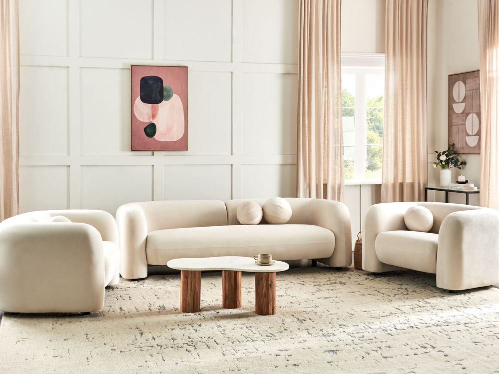 Sofa Set 5-Sitzer LEIREN Samtstoff Cremeweiß